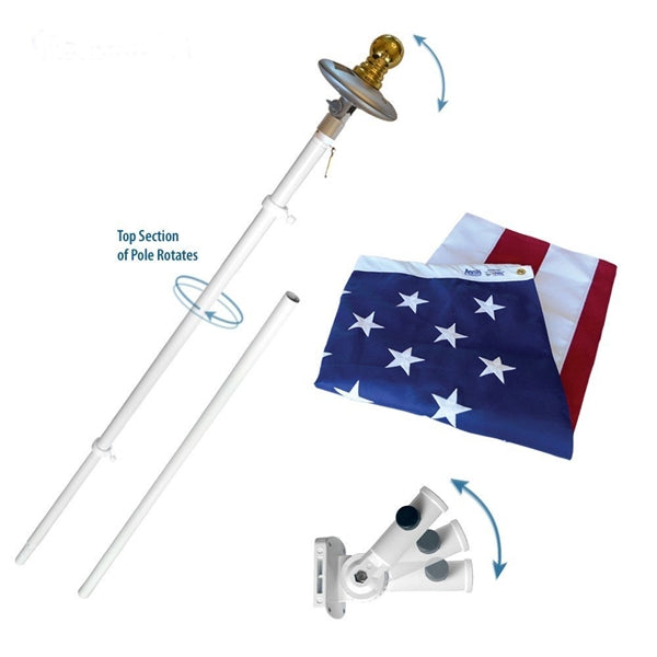 White Tangle Free Spinning Pole Kit with Flag and Solar Light
